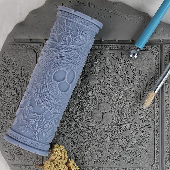 Birds Nest Clay Texture Roller (4") - Forest Set #01 - Embossing Pattern Roller for Polymer & Ceramic Clay, Pottery & Crafts