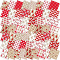 Oudain 60 Pcs 10 x 10 Inch Hot Cocoa Christmas Quilting Fabric Vintage Christmas Fat Squares Patchwork Precut Strips Santa Snowflake Candy Cane Fabric Bundles for Xmas DIY Craft Sewing