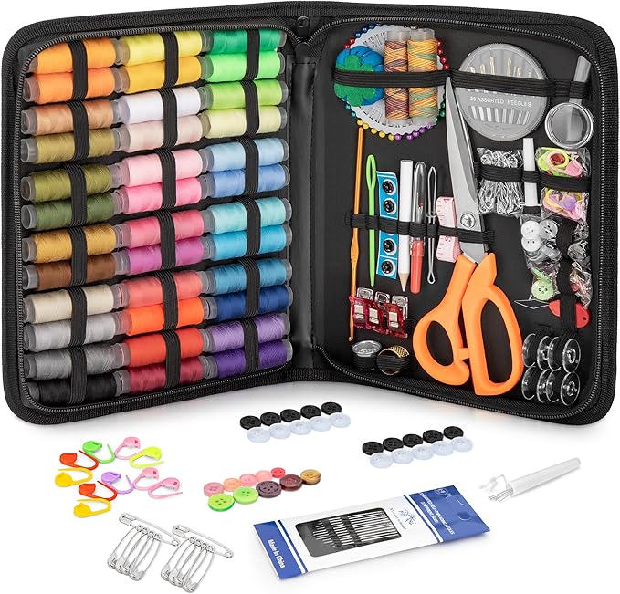 KEYHOT Sewing kit Basic,Needle and Thread Kit,Travel Small Sewing Machine Supplies for Adults Beginners Men, Home Travel Emergency Including Scissors Measure Tape Needle Threader (200pcs)