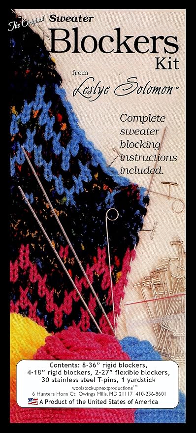 Leslye Solomon's Blocking Wires Kit - The Original Knitting & Crocheting Blockers kit, with Multiple Lengths, a neon Yardstick, 30 T-pins and Leslye's Blocking Facts and Instructions