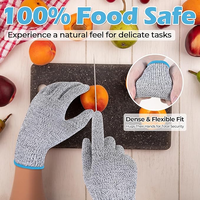 HANDLANDY Cut Resistant Gloves for Adult & Kids, Food Grade Anti-Cut Safety Gloves for Cooking Mandolin Meat Cutting Fishing