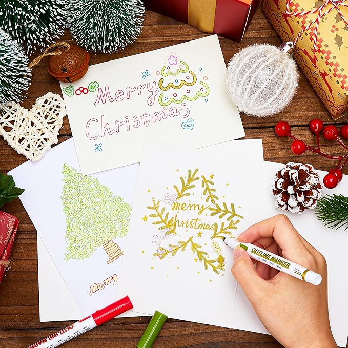 Shuttle Art 40 Pack Double Line Outline Permanent Markers, 20 Silver and 20 Gold Colors Squiggles Shimmer Markers Set, Self Outline Metallic Marker Pens for Drawing, Christmas Card, DIY Crafts