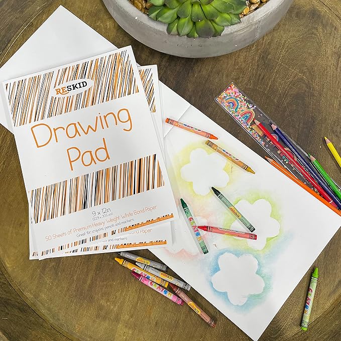 Reskid Drawing Paper Pad (9 x 12 inches) - 50 Sheets, 3-Pack Coloring Art Pads for Drawing, Sketch Book (9x12 (3PACK))