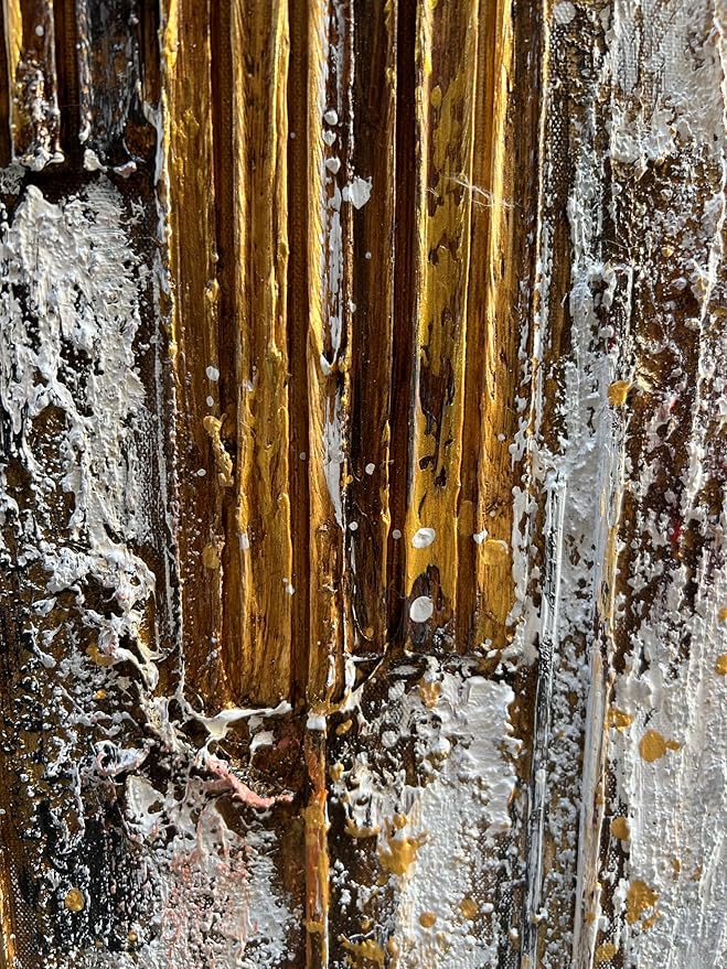 Hand Painted 24x48 inch White and Gold Abstract Wall Decoration Oil Painting Thick Texture Minimalist Art