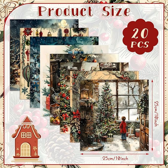 HunnmingRe 20 Pcs 10''x10'' Vintage Christmas Quilting Fabric Square Nutcracker Santa Claus Quiltted Fabric Bundle Reindeer Precuts Printed Patchwork Supplies for Winter Xmas DIY Sewing Craft
