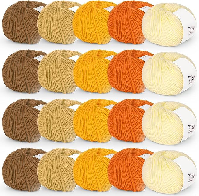 Katech 20 Skeins Cotton Yarn for Crocheting-55% Cotton 45% Acrylic-4 Medium (Worsted)-Super Soft Milk Cotton Yarn-Great Crochet and Knitting Starter Kit for Colorful Craft（Color E）