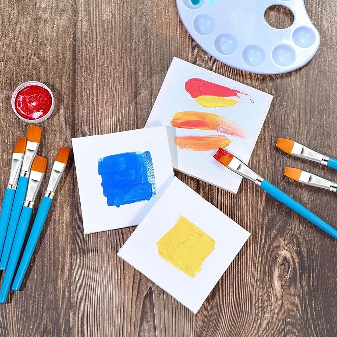 Zonon 10 Pcs 3/4 Inch Flat Paint Brushes Acrylic Painting Craft Accessories Small Watercolor Paint Brushes Bulk for Adult Artist Detail Oil Canvas Face(8.1 x 0.9 x 3/4 Inch,Sky Blue)