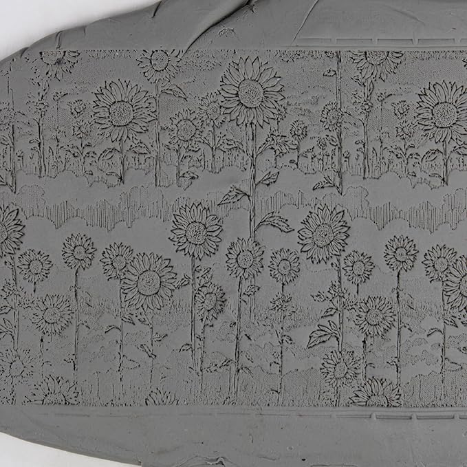 Sunflower Fields Clay Texture Roller (4") - Seamless Meadow Set #01 - Embossing Pattern Roller for Polymer & Ceramic Clay, Pottery & Crafts