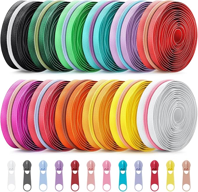 Solsew 12 Pcs 36 Yards Colourful Zippers for Sewing #5 Nylon Contrasting Colors Assorted Zipper by The Yard with 120 Sliders for Women Men DIY Tailor Bag Garment Crafts Supplies (Bright Color)