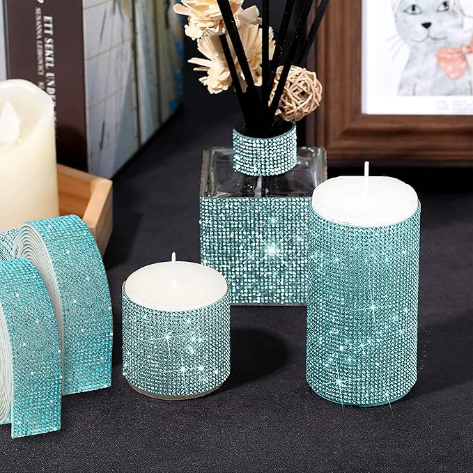 4 Rolls Self Adhesive Crystal Rhinestone Ribbon Diamond Bling Tape with 2 mm Rhinestones Strips Sticker for Arts Crafts Wedding Birthday Party DIY Event Car Phone Decoration (Blue)