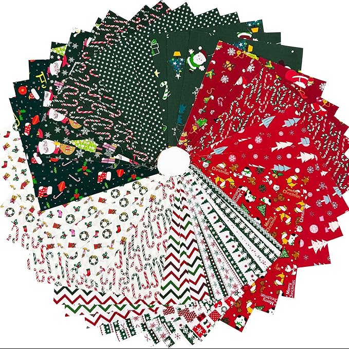 Christmas Layer Cake Fabric Bundles,10x10 Inch Precut Quilting Squares,100% Cotton Craft Fabric with 14 Holiday Patterns(42Pcs)