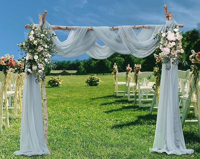 Warm Home Designs XXL Wedding Arch Draping Fabric Bundle Has 2 360 Inch (30 FT; 10 Yards) Scarves in Grey Fabric for Ceremony, Wedding Decoration. AD Silver & Silver 360”
