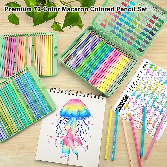 72+2 Count Macaron Pastel Colored Pencils for Adult Coloring Books, Artists Soft Core, Ideal for Drawing Blending Shading, Coloring Pencils Set Gift for Adults Beginners