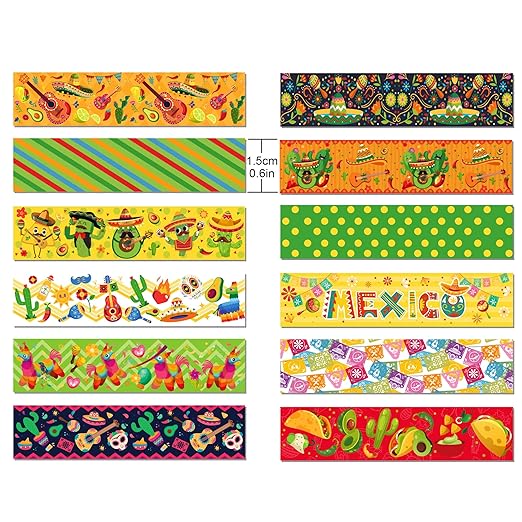 Mexican Fiesta Washi Tape 12 Rolls Mexican Fiesta Washi Tape Masking Decorative Cinco De Mayo Washi Tape for DIY Craft Gift Wrapping Handbook Sticker Scrapbook Journaling Party Favor