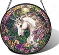 Stained Glass Window Hanging, Unicorn Flowers Suncatcher for Doors Home Sun Catchers Decoration and Christmas, Mother's Day Birthday Gifts for Women, Men, and Mom 6.3 in