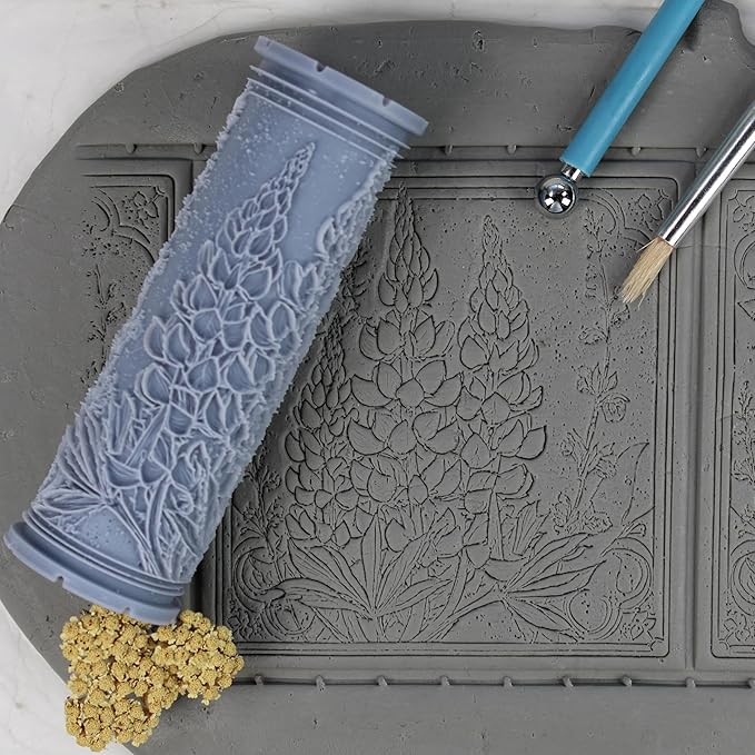Lupine Flower Clay Texture Roller (4") - Flower Set #02 - Embossing Pattern Roller for Polymer & Ceramic Clay, Pottery & Crafts