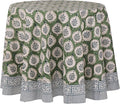 ATOSII Kari Green 100% Cotton Round Boho Spring Summer Tablecloth, Block Print Floral Table Cloth Linen for Dining, Parties, Weddings, OutdoorsI Home Table Decor 90" Inches Round