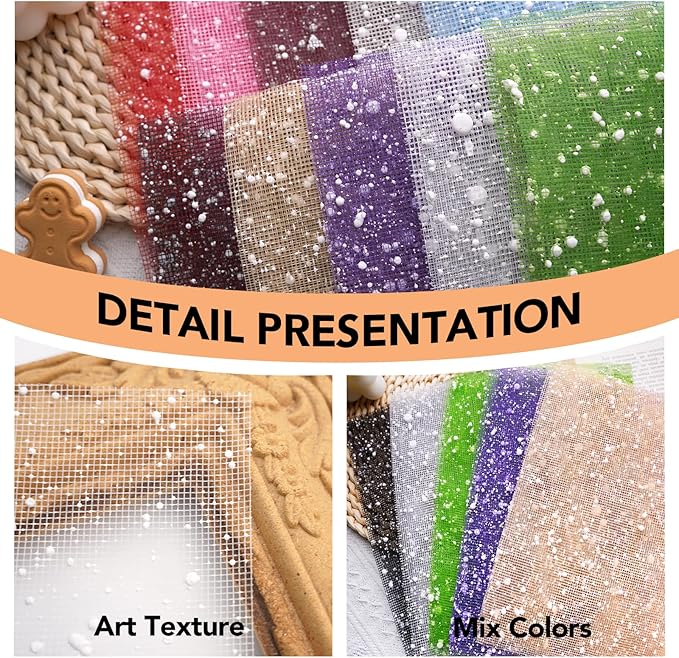 A5 Size Colorful Textured Fabric Art Paper And Textured Fabric Mesh. 10PCS For Handicraft Production, Junk Journaling Supplies, Card Making, Collage Art Decoration(snowy mesh)