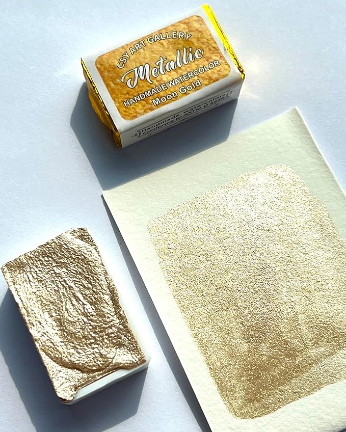 CSY art gallery Metallic Handmade Watercolor Paint Full Pans Moon Gold - Shimmer -Glitter-Metal Watercolors Choose Your Color
