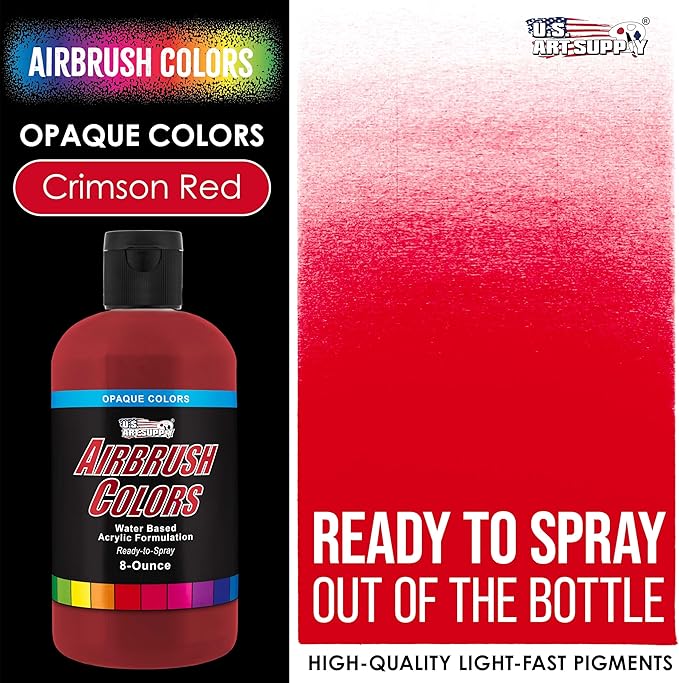 U.S. Art Supply Opaque Crimson Red Acrylic Special Effects Airbrush Paint - 8oz Ready to Spray Air Brush Paint for Nails, Models, Fabric - Water-Based Air Brush Painting
