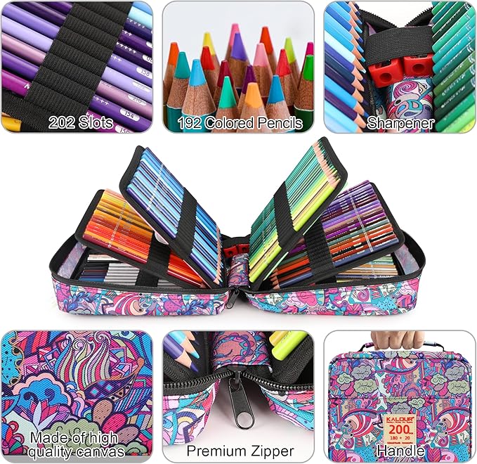 200 PCS Colored Pencils Set for Adult Coloring Books with Tutorial & Color Chart, 180 Artists Colored Pencils, 12 Watercolor Pencils, Art Supplies Gift, Portable Zipper Case