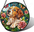 Stained Glass Window Hanging, Dog and Rose Suncatcher for Doors Home Butterfly Sun Catchers Decoration and Christmas, Mother's Day Birthday Gifts for Women, Men, and Mom 11.8x11.8 in