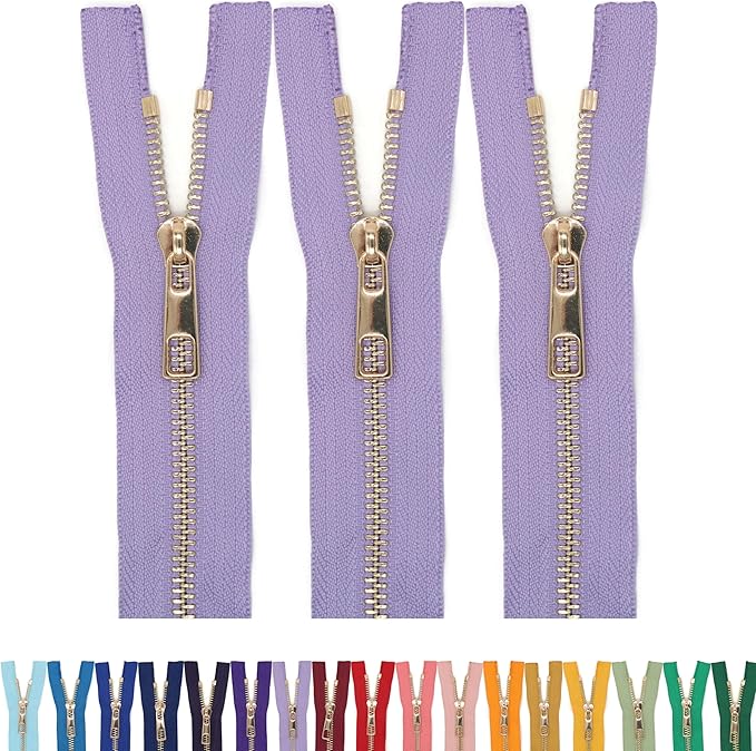 #5 Gold Metal Zipper - 50+ Colors - 3 PCS - (4-14 inches) Sizes - Luxury Lightweight Handcraft Metal Zippers with pulls for Purses Bags Pockets Shoes Sewing & Crafts DIY ZP02234