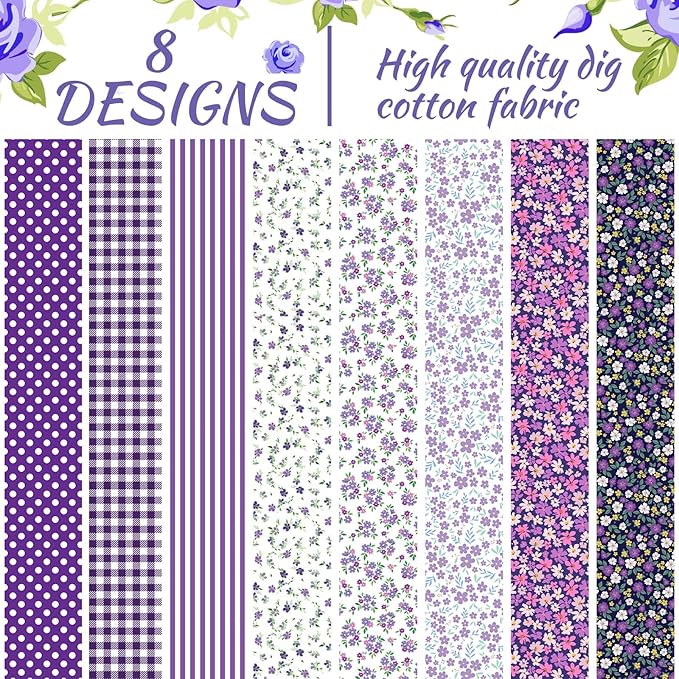 40 Pcs Purple Floral Cotton Jelly Fabric Strips Vintage Purple Flowers Fabric Bundles Strips for Quilting Crafting Precut Patchwork for Summer Holidays for Gift Sewing DIY Crafts