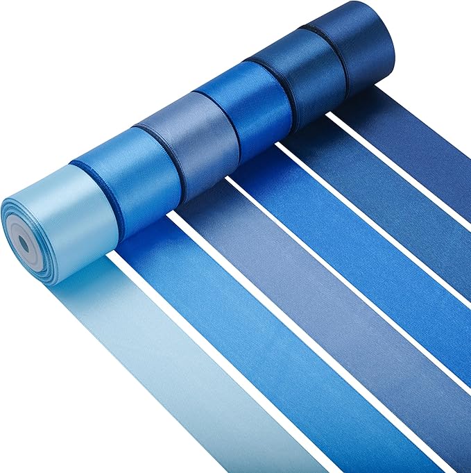 LIUYAXI Blue Satin Ribbon 1 1/2 Inch X 6 Rolls Total 60 Yards Double Faced Blue Ribbon Set for Gift Wrapping Craft Wedding Decoration