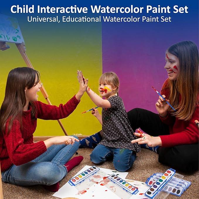(Pack of 12) Water Color Paint Sets for Kids - Bulk Watercolor Kits for School, Classroom & Birthday Parties - Mini Paint Sets with 8, Non-Toxic Colors with ASTM D-4236 Certified, Each Perfect for Toddlers, Young Artists & Creative Learning