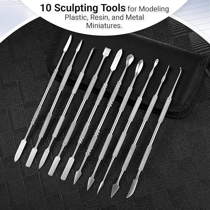 Honoson 10 Pcs Miniature Sculpting Tools Set Mini Stainless Steel Double-Headed Tool for Model and Convert Plastic, Resin and Metal Tabletop War Game Miniatures Models