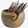 Wooden Yarn Bowl with Golden Design & 13-Piece Crochet Hook Set – Sizes 3.5mm to 12mm, Smooth Bamboo Crochet Hooks for Yarn, Ergonomic Knitting & Crochet Tools for Beginners & Experts