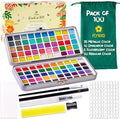 Professional Watercolor Paint Set – 100 Colors Including Metallic, Neon & Candy Shades, Complete Travel Art Kit with Premium Brushes, Palette, Velvet Bag & Accessories