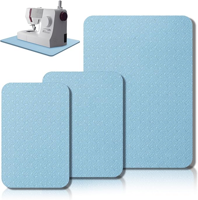 3 Pcs Sewing Machine Muffling Mat Pedal Mat Sewing Machine Pad No Slip Rubber Stay in Place Mats for Calms Vibration(Light Blue,15 x 20 Inch,14 x 9 Inch,14 x 11 Inch)