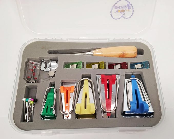HONEYSEW Bias Tape Maker Kits All 5 Sizes 6MM 9MM 12MM 18MM 25MM Binding Foot Craft Clips Awl Quilter's Pin