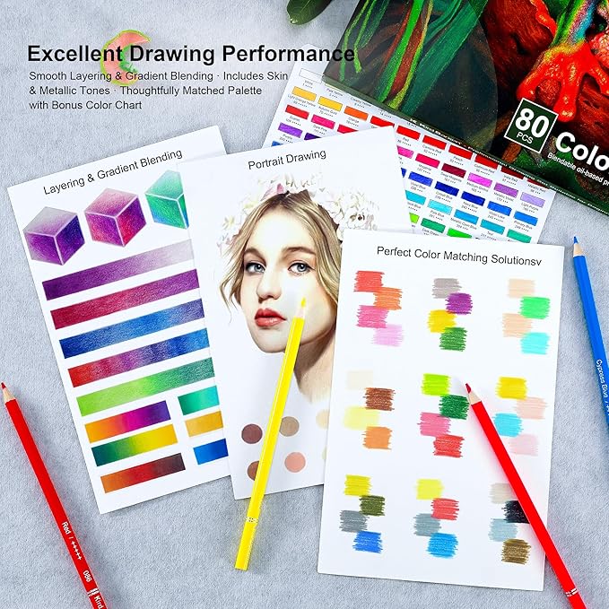 80 Colored Pencils – Professional Color Pencils for Adult Coloring Books,Coloring Pencils with Oil-Based Cores,Soft Core, Art Supplies Gift for Beginners & Adults