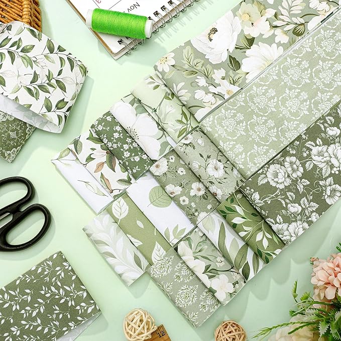 Ganeen 100 Pcs Sage Green Quilting Fabric Roll 2.56 Inch Fabric Squares Jelly Patchwork Precut Strips Bundles for Holiday Materials Craft DIY Sewing Cloths