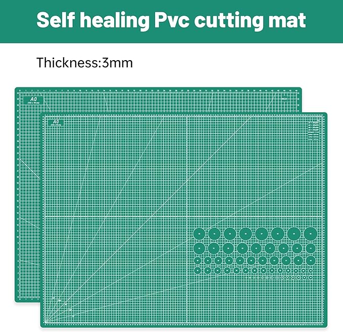 Headley Tools Thickened 36 x 48 Inch Self Healing Sewing Cutting Mat, A0 Rotary Cutting Sewing Mat for Crafts, Double Sided 5-Ply Table Cutting Board for Fabric Quilting Leather Hobby, Green
