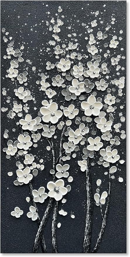 Art 24x48 Inches Hand-Painted White Flower Tree Art Oil Painting Modern Abstract Home Wall Decoration