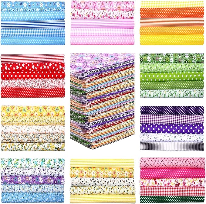 Boyiee 50 Pcs 10 x 10 Inch New Year Spring Quilting Fabric Red Pink Stripe Plaid Dot Homespun Cotton Fabric Jelly Squares Lattice Precut Quilting Strips for Sewing DIY Valentines Craft Patchwork Gifts