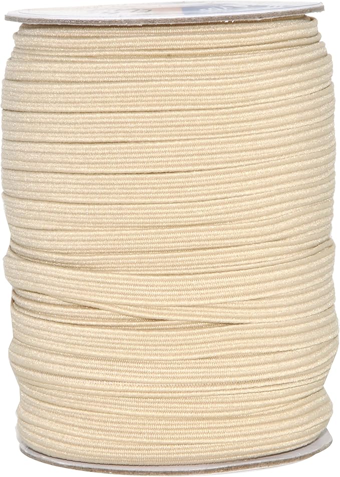 Mandala Crafts 6mm 50 Yds Roll of Cream Elastic Bands for Sewing - 1/4 Flat Elastics Cord - 1 4 Inch Braided Stretch Straps for Crafting