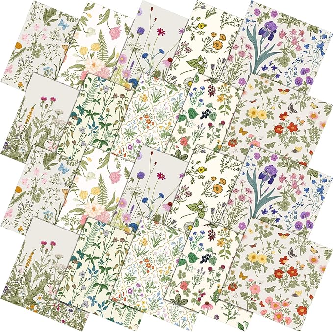 Hahafelt 10 Pcs Spring Wildflower Floral Fat Quilting Fabric Bundle 20 x 20 Inch Fabric Square Pastel Flower Quarters by The Yard Patchwork Precuts Supplies for Spring Summer DIY Sewing Craft