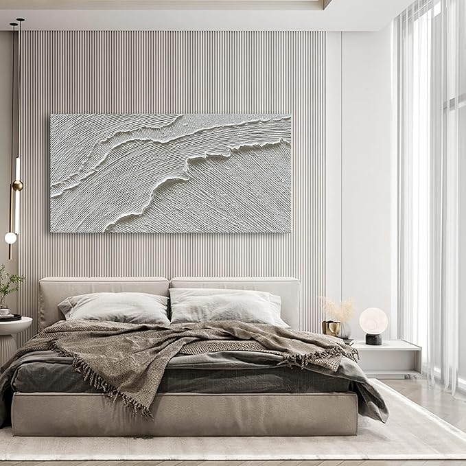 NANKAI Art 30x60 Inches Thick Texture White Abstract Oil Painting Thick Texture Beach Wave Landscape Oil Painting Family Wall Decorative Art Oil Painting