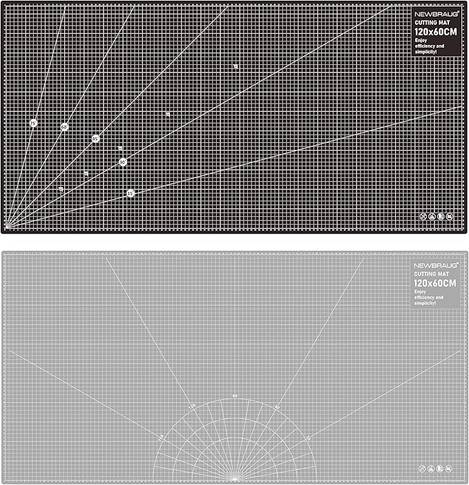 NEWBRAUG 24'' × 48'' Large Self Healing Cutting Double Sided 5-Ply Mat, Big Cutting Board for Rotary Cutting, Quilting, Sewing, Craft, Fabric & Scrapbooking(Gray/Black)