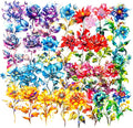 Yoksas Large Holographic Shiny Fantasy Flowers Stickers - 30Pcs Waterproof Clear Glitter Floral Scrapbook Stickers for Junk Journals,Planner,Resin Art Supplies