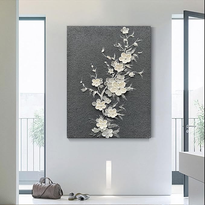 36x24 inch Hand-Painted White Flower Tree Oil Painting Modern Abstract Home Wall Decoration