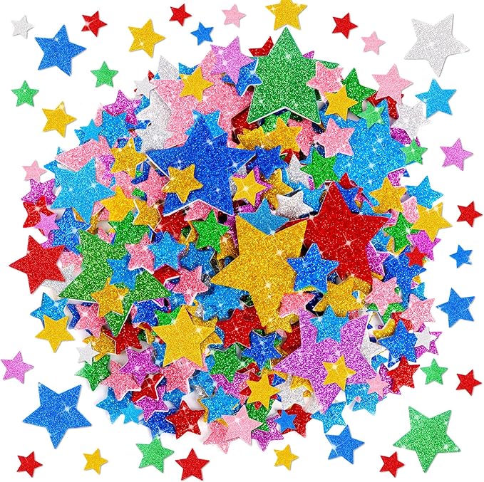 1376Pcs Foam Star Stickers,Glitter Foam Stickers Small Large Star Shape Sticker Self Adhesive,8Sheets Colorful Sticker for Kids Reward Arts Crafts Supplies Scrapbook Christmas Decor(8,Multicolor)