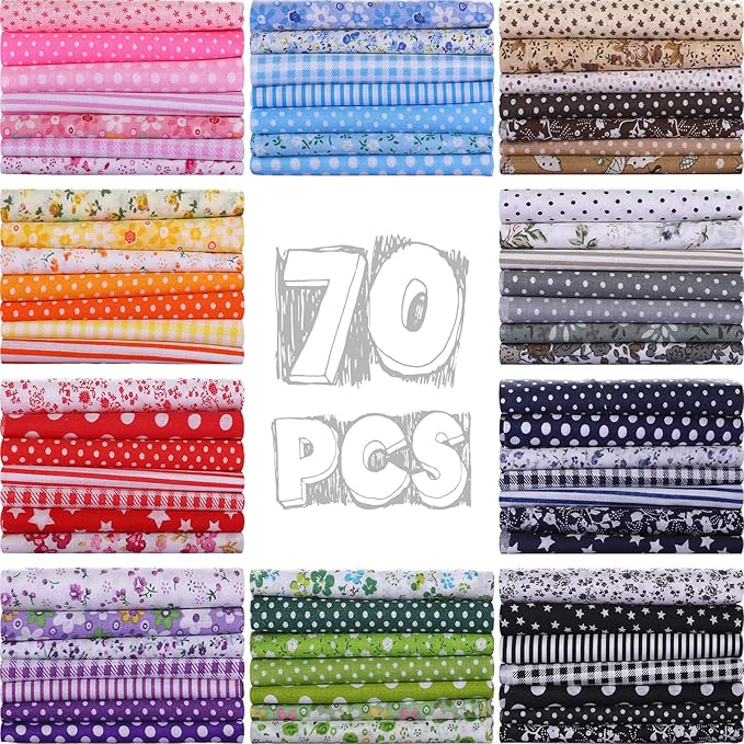 Macarrie 70 Pcs Cotton Fat Quarters Quilting 20 x 20 Inch Fabric Bundles Floral Printed Cloth Sewing Supplies Multicolor Fabric Squares for DIY Quilting Patchwork Scrapbooking Craft