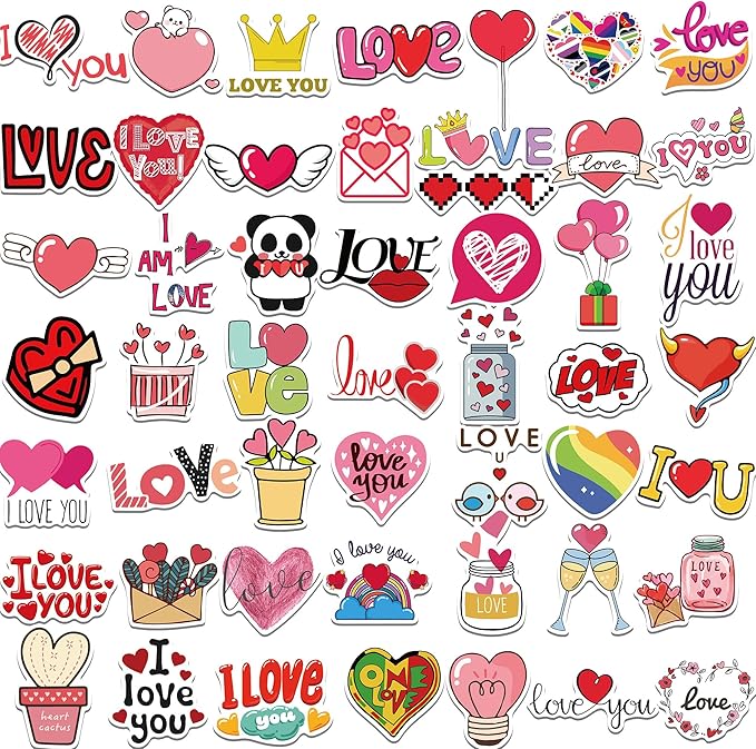100 Pcs Valentine's Day Stickers, Waterproof Vinyl Love Heart Stickers for Water Bottles, Laptops, Gift Boxes, Phone Case, Party Decorations