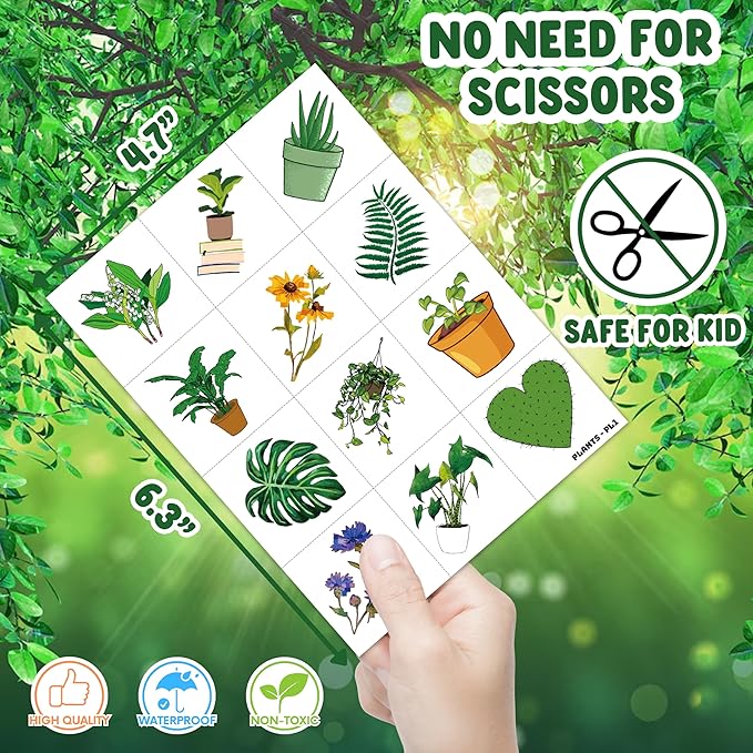 96 PCS Plants Save The Earth Day Pre-Cut Temporary Tattoos Themed Birthday Party Decorations Favors Supplies Décor Environment Tree Flowers Tattoo Stickers Gifts For Game Boys Girls Classroom School